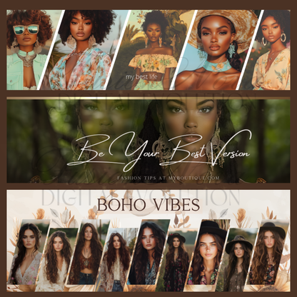 DFY Boho Vibes Facebook Cover Templates with Stock Photos