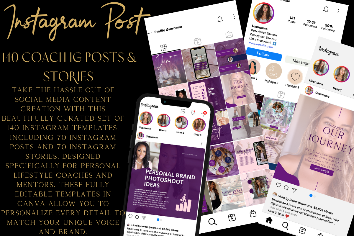 140 Editable Instagram Templates for Lifestyle Coaches