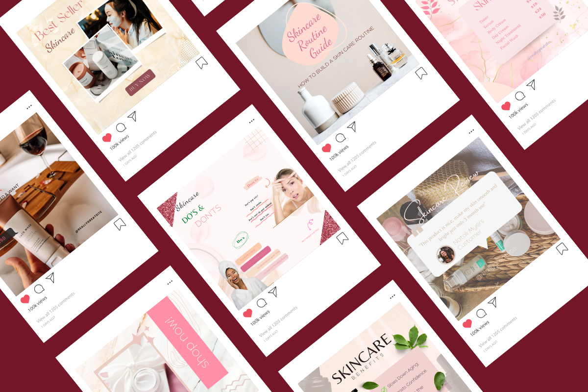 100 Pink Aesthetic Skincare Instagram Post Templates – Editable in Canva