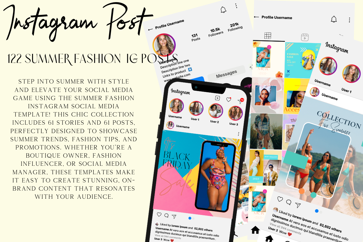 Summer Fashion Instagram Template Pack: 61 Posts & Stories for Fashion Brands, Influencers & Social Media Managers