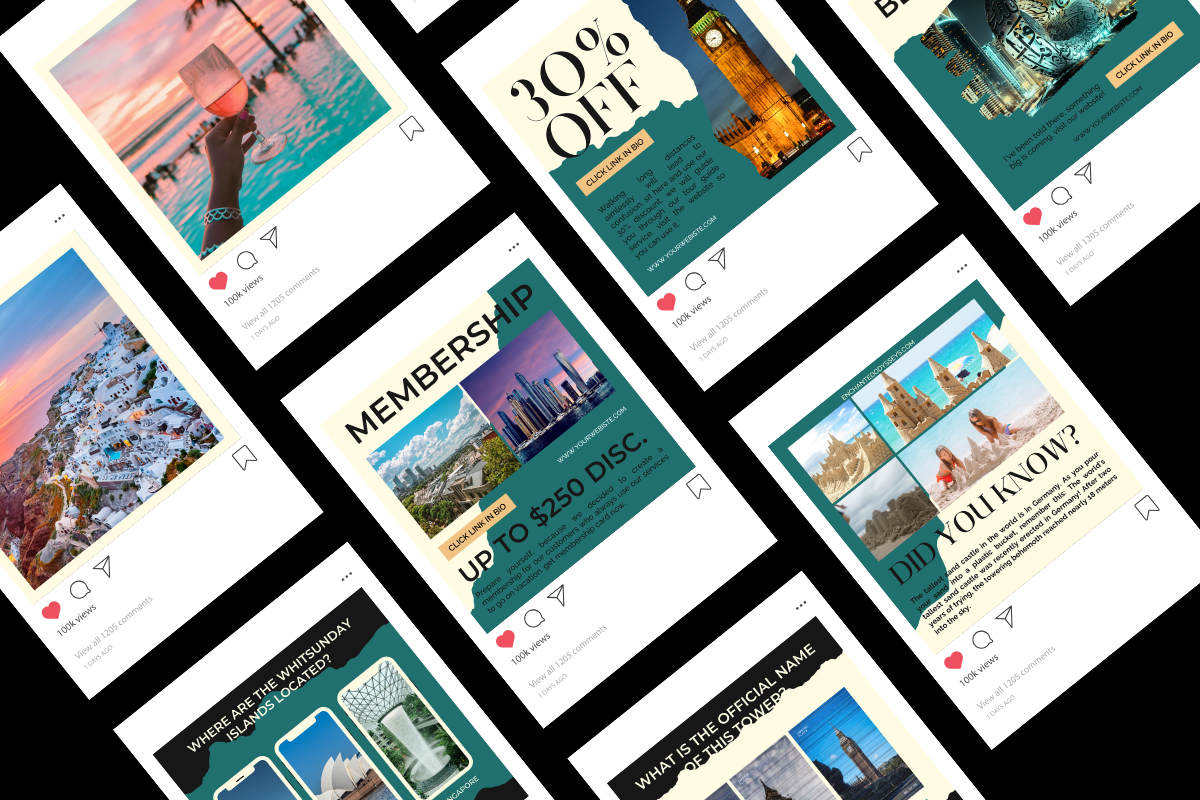 361 Instagram Post Templates & 10 Facebook Covers for Travel Brands – Customizable, Engaging Content for Social Media Growth"